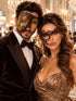 Mocha Brown Gold Opera Mask for Men & Mocha Brown Phantom Lace Mask for Women | Venetian His and Hers Masquerade Set - main image