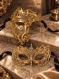 Gold Clear Stone Metal Mask for Men & Gold Rhinestone Laser Cut Mask for Women | Venetian Masquerade Couple Set - image 6