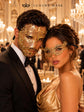 Gold Clear Stone Laser Cut Phantom Mask for Men & Gold Butterfly Rhinestone Metal Mask for Women | Venetian Masquerade Couple Set - image 3