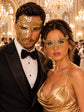 Gold Clear Stone Laser Cut Phantom Mask for Men & Gold Butterfly Rhinestone Metal Mask for Women | Venetian Masquerade Couple Set - main image