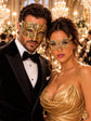 Gold Diamond Clear Stone Mask for Men & Gold Butterfly Rhinestone Metal Mask for Women | Venetian Masquerade Couple Set - main image