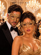 Gold Metal Masquerade Masks for Couples | Laser Cut Half Face Mask for Men & Clear Rhinestone Mask for Women - image 2