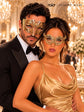 Gold Laser Cut Metal Mask for Men & Gold Butterfly Rhinestone Mask for Women | Matching Venetian Masquerade Couple Set - image 3