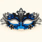 Blue and Black Masquerade Mask for Women with Clear Rhinestones and Detailed Cutout - product photo