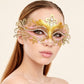 Gold and Pink Rhinestone Masquerade Mask for Women, Detailed Cutout Venetian Eye Mask - product photo