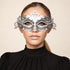 Silver Rhinestone Masquerade Mask for Women, Detailed Cutout Venetian Eye Mask - main image