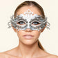 Silver Rhinestone Masquerade Mask for Women, Detailed Cutout Venetian Eye Mask - product photo