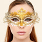 Gold Rhinestone Masquerade Mask for Women, Detailed Cutout Venetian Eye Mask - product photo
