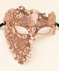 Rose Gold Masquerade Mask with Clear Rhinestones for Men, Side Design Costume Party Mask - product photo