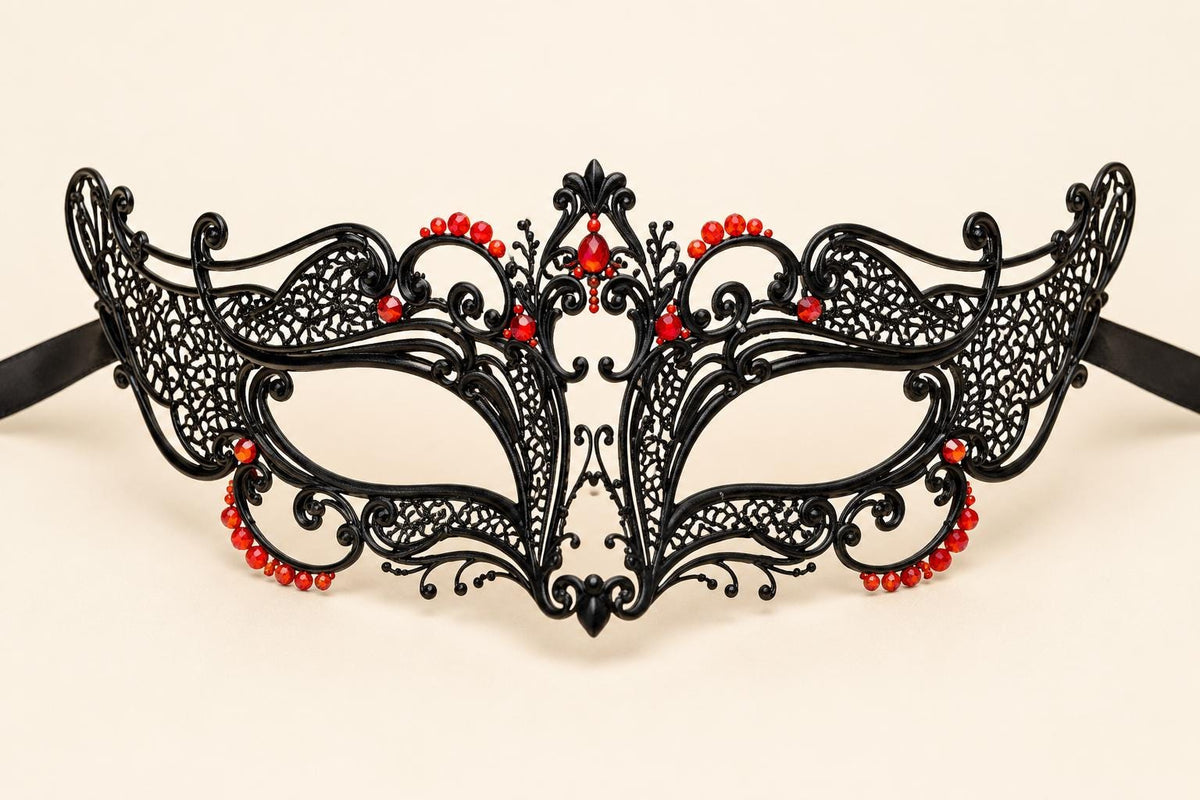 Black and Red Masquerade Mask for Women, Cutout Party Eye Mask for Prom and Halloween - product photo