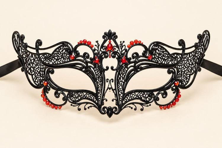 Black and Red Masquerade Mask for Women, Cutout Party Eye Mask for Prom and Halloween - product photo