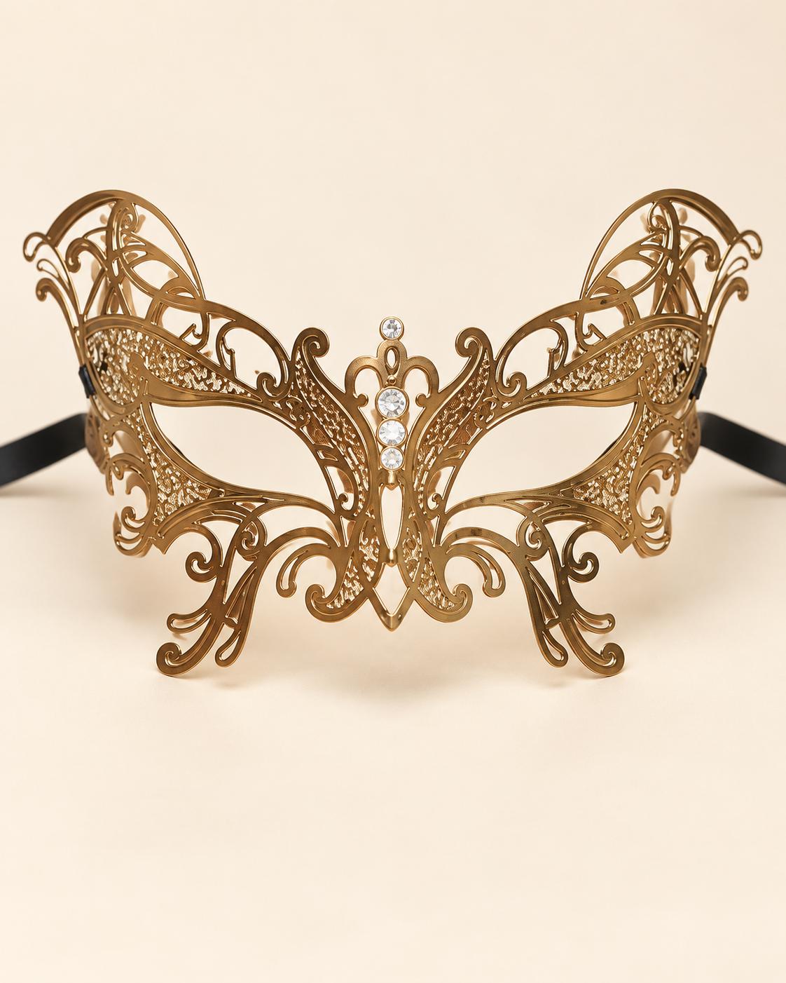 Gold Butterfly Masquerade Mask with Clear Rhinestones for Women, Party Eye Mask for Prom - product photo