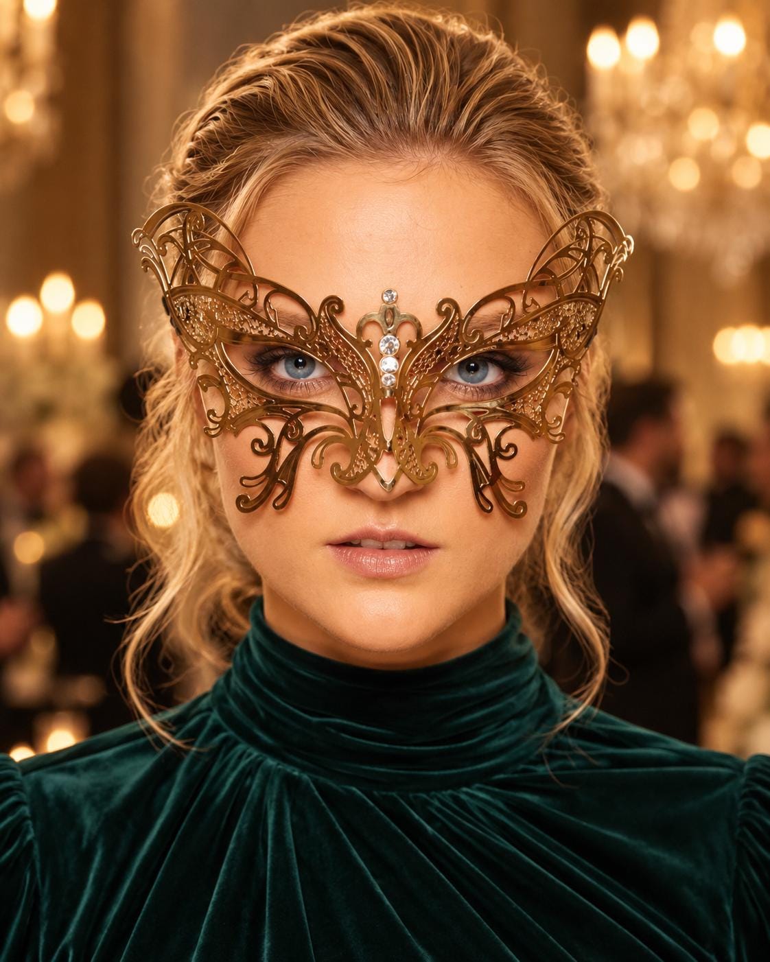 Gold Butterfly Masquerade Mask with Clear Rhinestones for Women, Party Eye Mask for Prom - product photo
