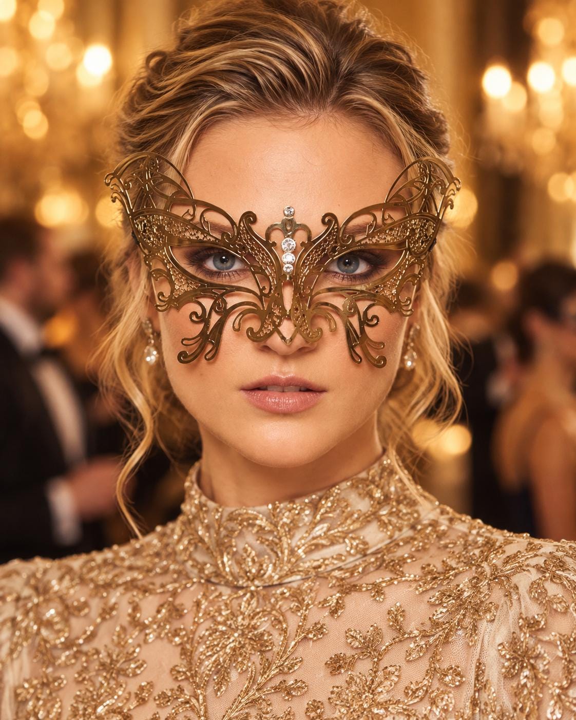 Gold Butterfly Masquerade Mask with Clear Rhinestones for Women, Party Eye Mask for Prom - main image