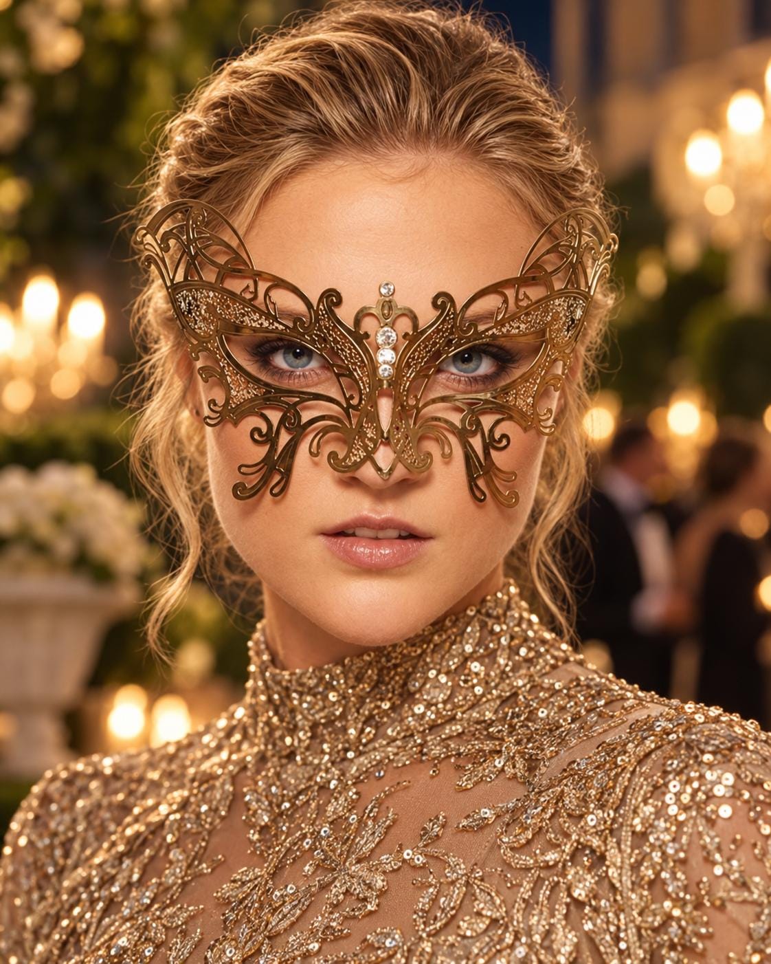 Gold Butterfly Masquerade Mask with Clear Rhinestones for Women, Party Eye Mask for Prom - product photo
