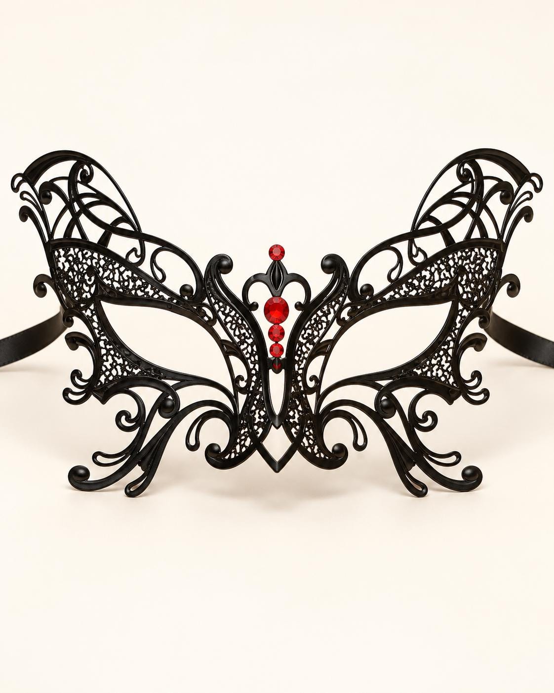 Black Butterfly Masquerade Mask with Red Rhinestones for Women, Party Eye Mask for Prom - product photo
