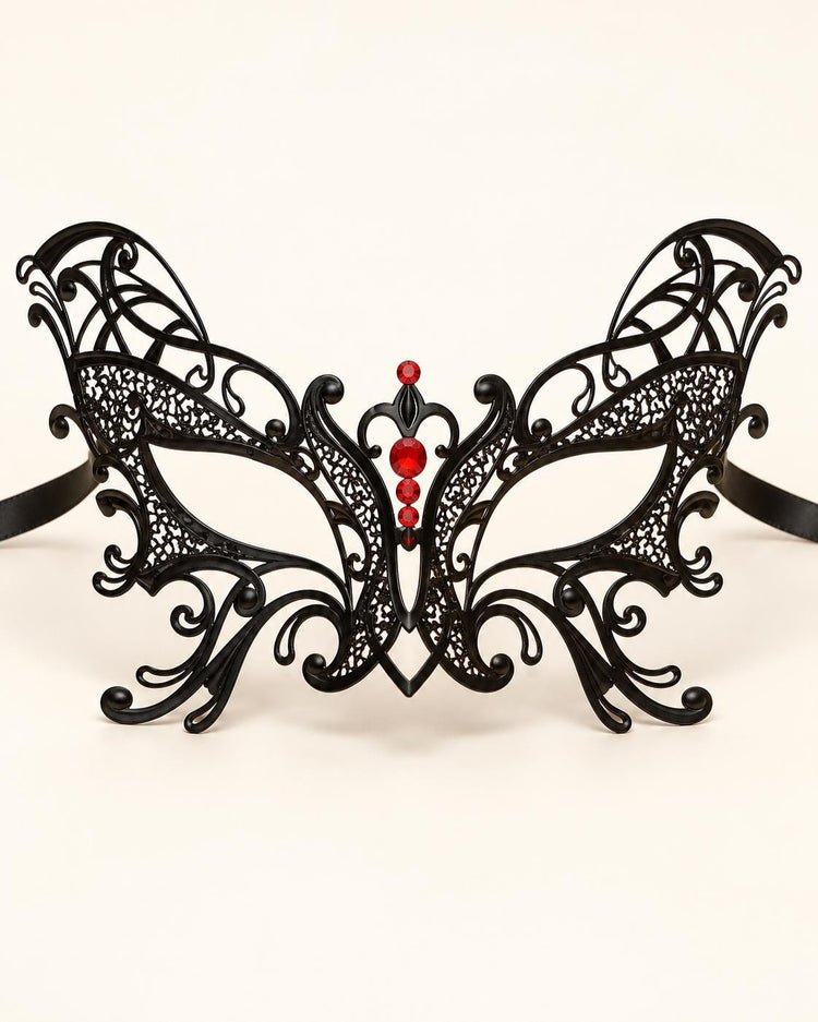 Black Butterfly Masquerade Mask with Red Rhinestones for Women, Party Eye Mask for Prom - product photo