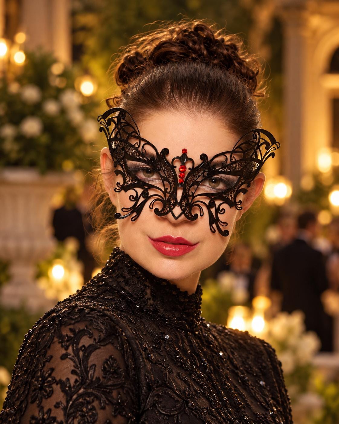 Black Butterfly Masquerade Mask with Red Rhinestones for Women, Party Eye Mask for Prom - product photo