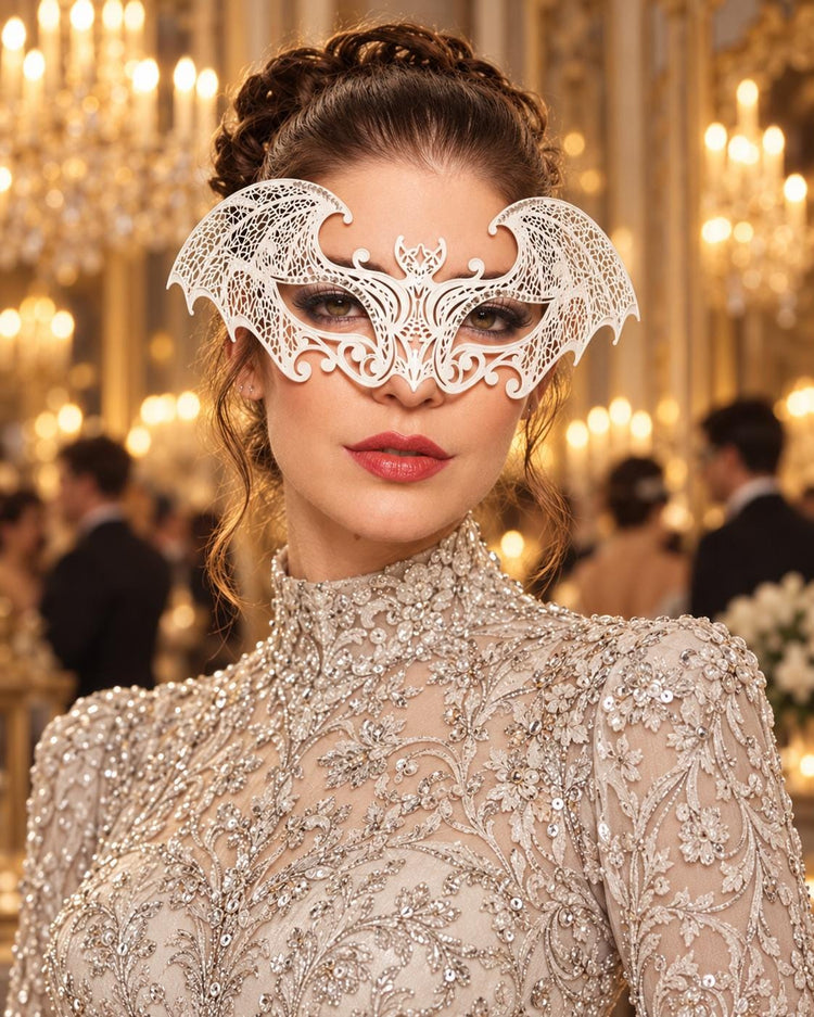 White Bat Wing Masquerade Mask for Women, Halloween Costume Eye Mask for Parties - product photo