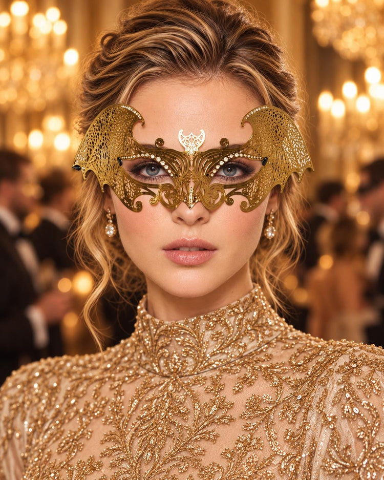Gold Bat Wing Masquerade Mask for Women, Halloween Costume Eye Mask for Parties - main image