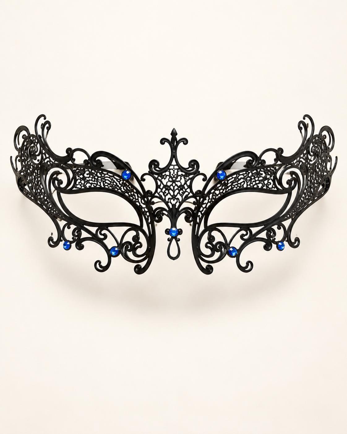 Black Masquerade Mask with Blue Rhinestones for Women, Crown Design Party Eye Mask - product photo