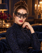 Black Masquerade Mask with Blue Rhinestones for Women, Crown Design Party Eye Mask - product photo