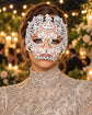 White Skull Masquerade Mask with Clear Crystals for Women, Full Face Halloween Costume Mask - product photo