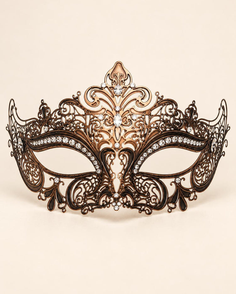 Bronze Masquerade Mask for Women with Rhinestones, Party Eye Mask for Prom and Halloween - product photo