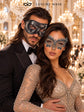 Black & Silver matching masquerade masks for couples, men’s Venetian and women’s lace eye masks – view 2