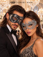 Black & Silver matching masquerade masks for couples, men’s Venetian and women’s lace eye masks – view 2