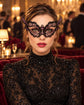 Black Masquerade Mask with Pink Rhinestones for Women, Diamond Design Party Eye Mask - product photo