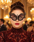 Black Masquerade Mask with Red Rhinestones for Women, Diamond Design Party Eye Mask - main image