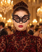 Black Masquerade Mask with Red Rhinestones for Women, Diamond Design Party Eye Mask - product photo