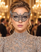 Silver Masquerade Mask with Clear Rhinestones for Women, Diamond Design Party Eye Mask - product photo