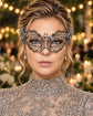 Silver Masquerade Mask with Clear Rhinestones for Women, Diamond Design Party Eye Mask - product photo