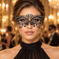 Black Metal Masquerade Mask with Clear Rhinestones for Women, Party Eye Mask for Prom - main image