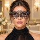 Black Metal Masquerade Mask with Clear Rhinestones for Women, Party Eye Mask for Prom - product photo