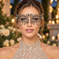 Silver Metal Masquerade Mask with Clear Rhinestones for Women, Party Eye Mask for Prom - product photo