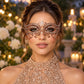 Rose Gold Masquerade Mask with Clear Rhinestones for Women, Metal Party Eye Mask - product photo