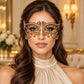Gold Metal Masquerade Mask with Clear Rhinestones for Women, Party Eye Mask for Prom - product photo