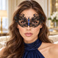 Black Butterfly Masquerade Mask with Blue Rhinestones for Women, Metal Party Eye Mask - product photo