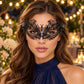 Black Butterfly Masquerade Mask with Blue Rhinestones for Women, Metal Party Eye Mask - product photo