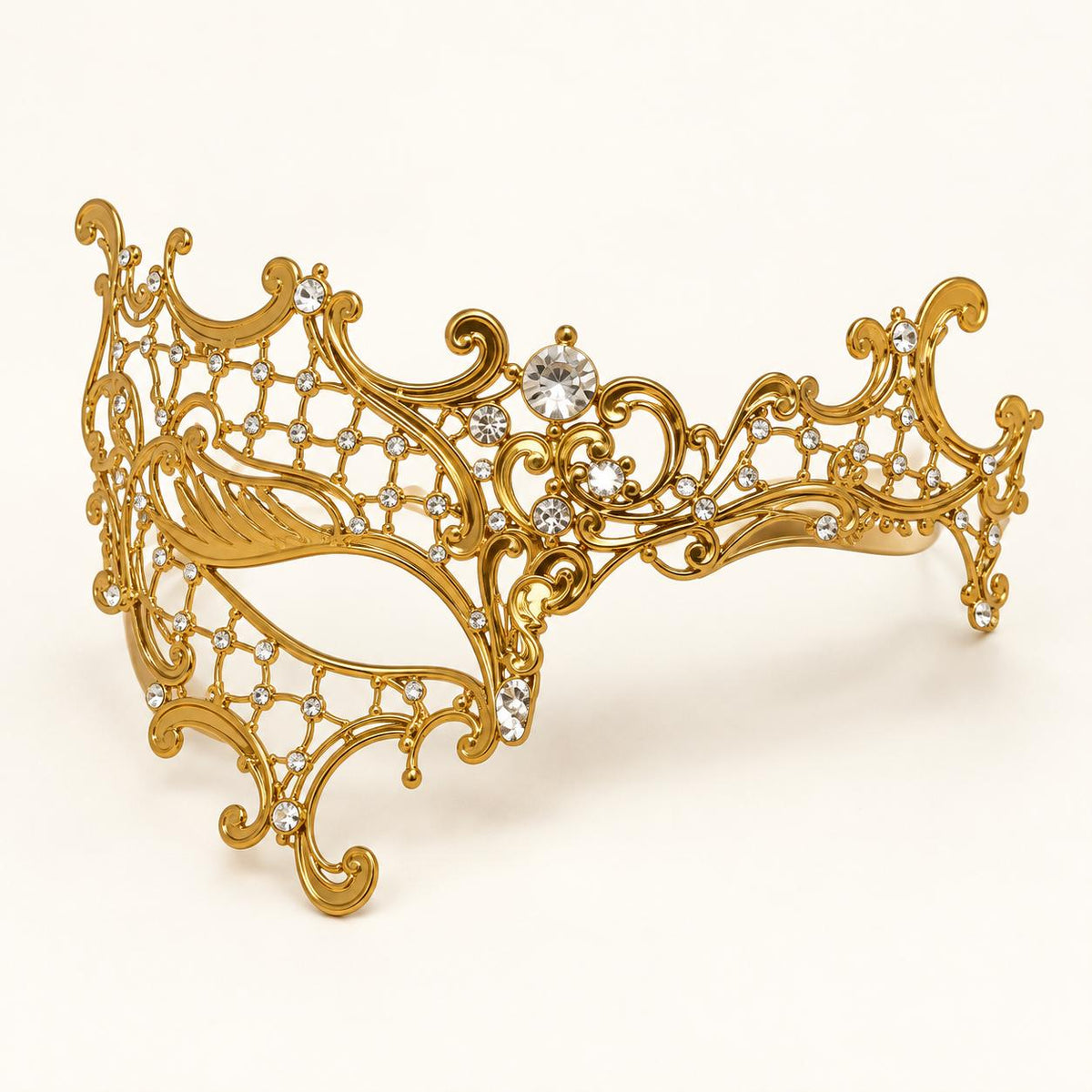 Gold Masquerade Mask with Clear Rhinestones for Women, Metal Party Eye Mask for Prom - product photo