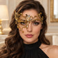 Gold Masquerade Mask with Clear Rhinestones for Women, Metal Party Eye Mask for Prom - product photo