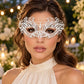 White Butterfly Masquerade Mask with Clear Rhinestones for Women, Metal Party Eye Mask - product photo