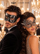 Black & Silver matching masquerade masks for couples, men’s Venetian and women’s lace eye masks – view 3
