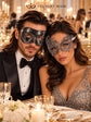 Black & Silver matching masquerade masks for couples, men’s Venetian and women’s lace eye masks – view 5