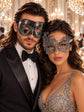 Black & Silver matching masquerade masks for couples, men’s Venetian and women’s lace eye masks – view 1