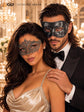 Black & Silver matching masquerade masks for couples, men’s Venetian and women’s lace eye masks – view 3