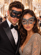 Black & Silver matching masquerade masks for couples, men’s Venetian and women’s lace eye masks – view 1